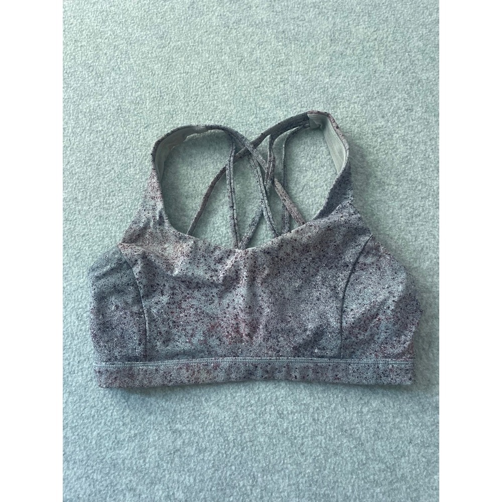 Lululemon Energy Bra Size 8 Strappy Back Speckled Heathered Purple White Sport